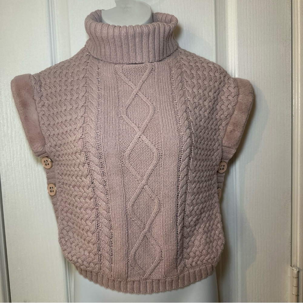 Isaac Mizrahi Women's Pink Cable Knit Turtleneck Sweater Vest size small 5-6